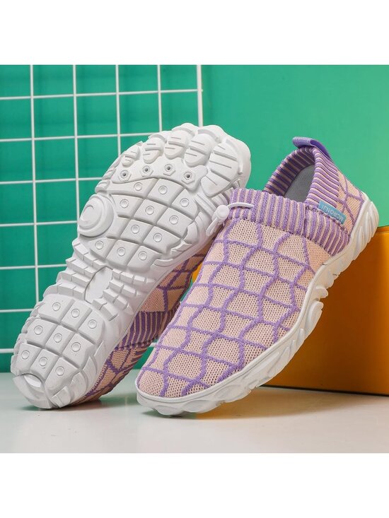 ?Men\'s Light Purple Knit Pull on Comfortable Elastic Adjustable Non Slip Shoes